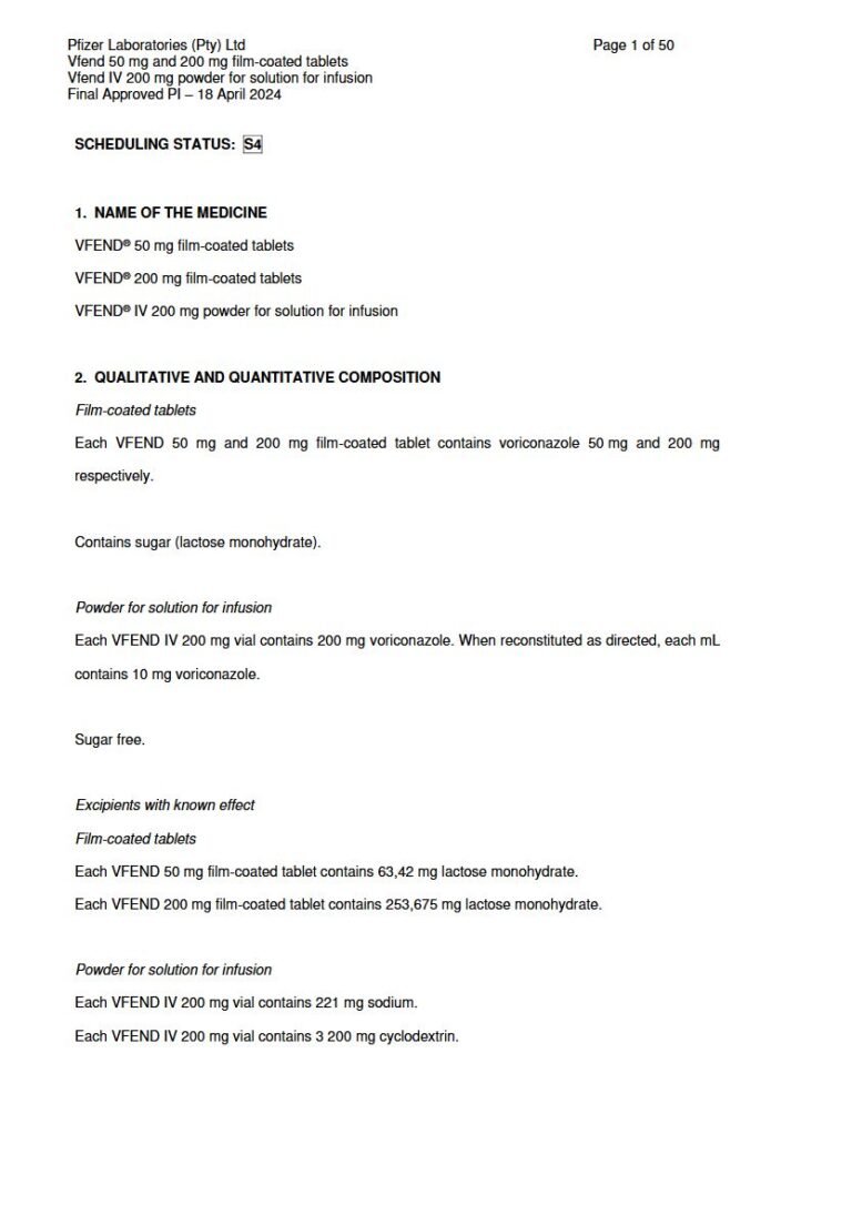 VfendaFC Tablets & Powder For Solution For Infusion package insert preview