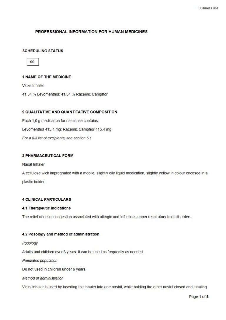 Vicks Inhaler 1.0 g Inhaler package insert preview
