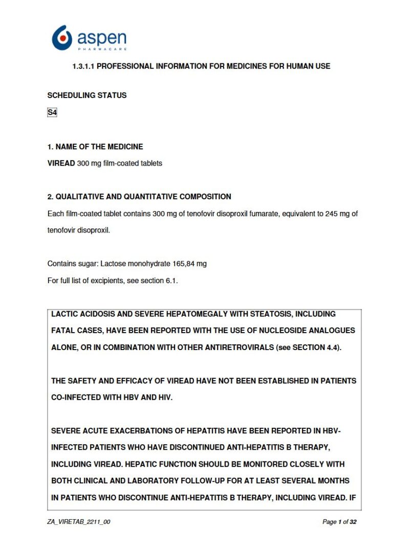 Viread 300mg Tablet package insert preview