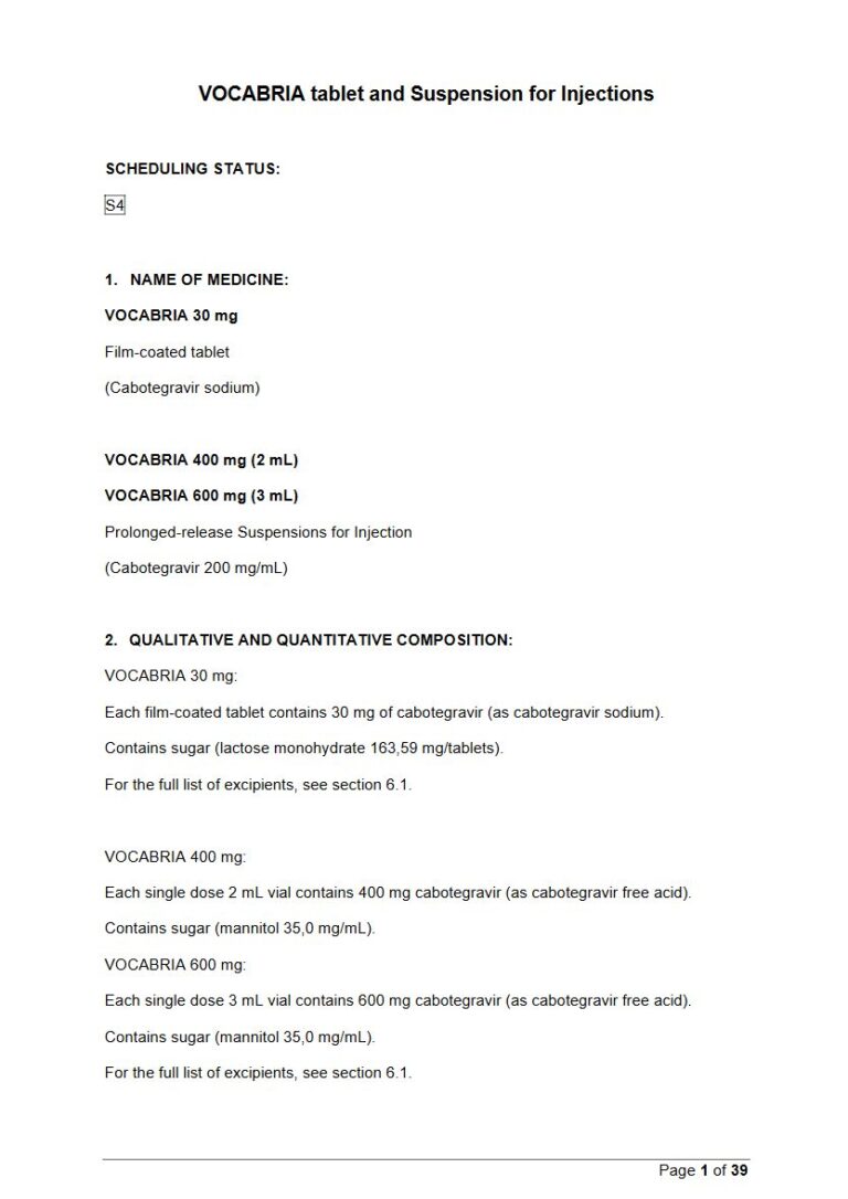 Vocabria 30 mg Tablet package insert preview