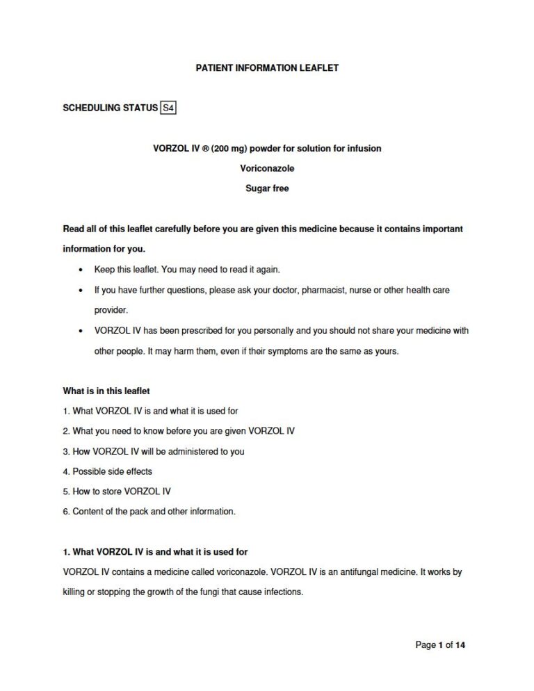 Vorzol Iv 200 mg Powder for solution for infusion package insert preview