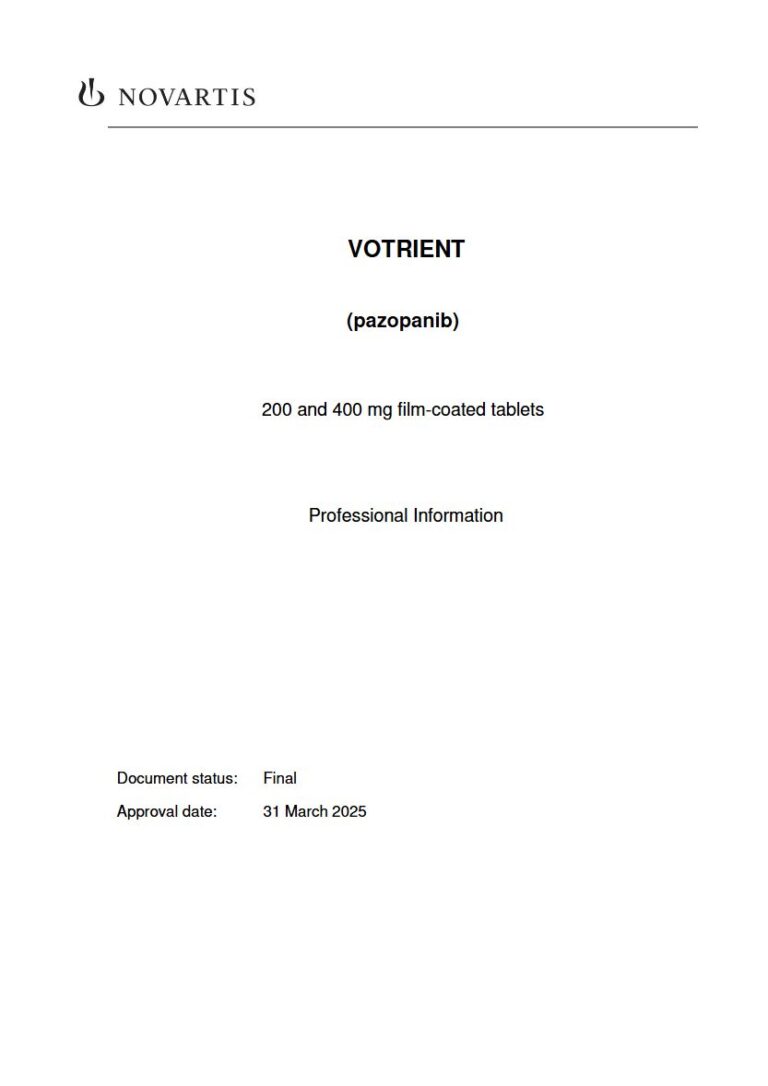 Votrient 200 and 400 mg FC tablets package insert preview