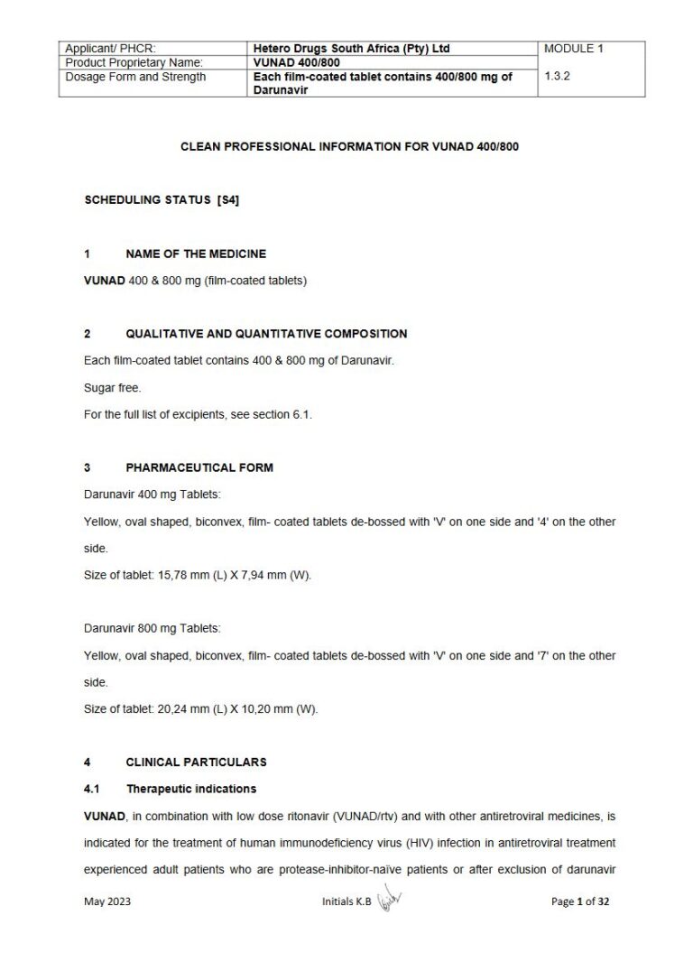 Vunad 400 & 800 Tablets package insert preview
