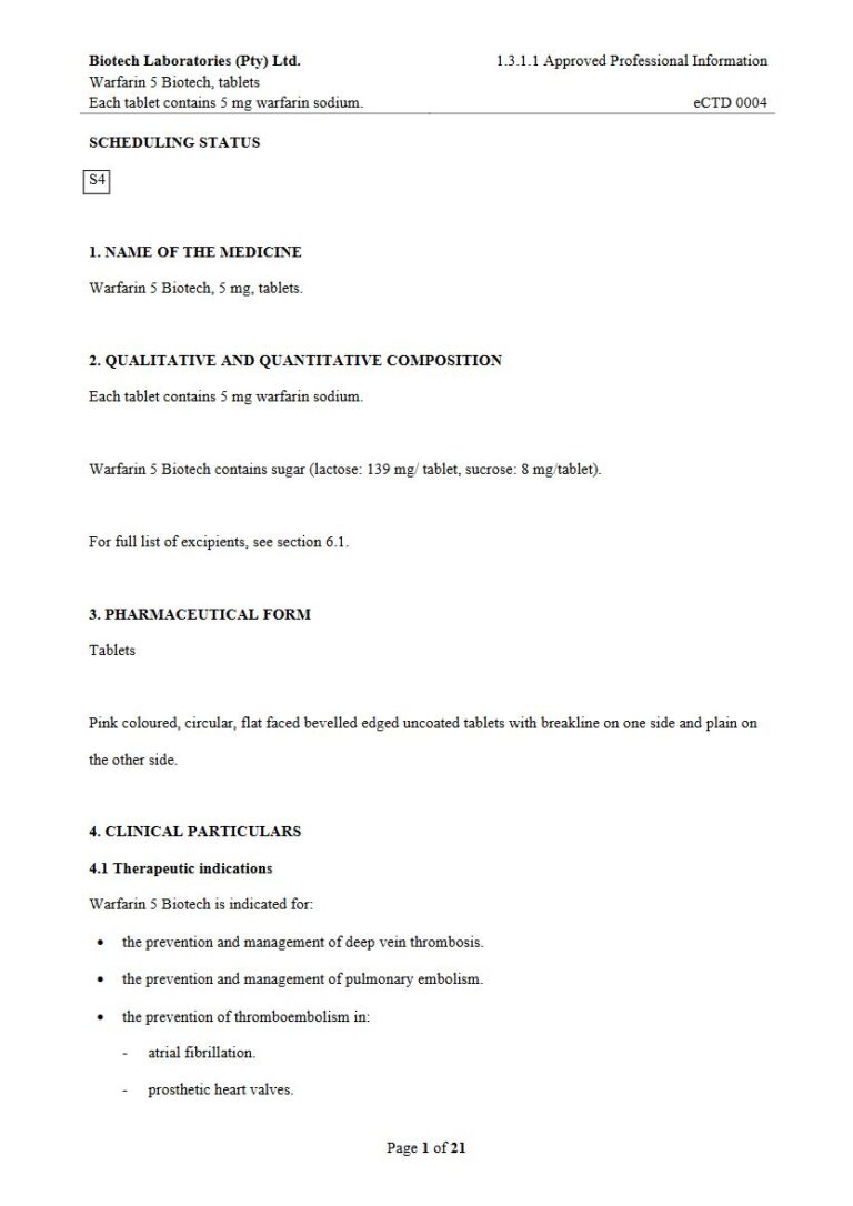 Warfarin Biotech 5 mg Tablets package insert preview