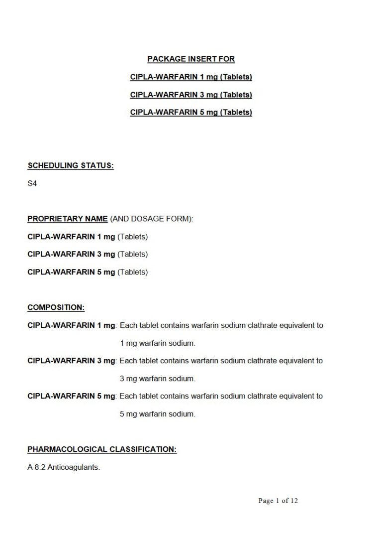 Warfarin Tablets package insert preview