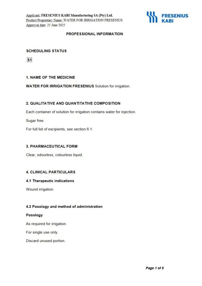 Water For Irrigation Fresenius 500 ml or 1 000 ml package insert preview