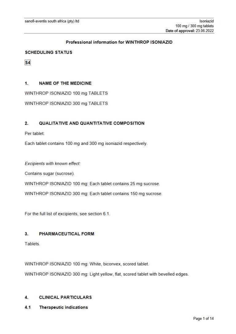 Winthrop Isoniazid 100 mg & 300 mg Tablets package insert preview
