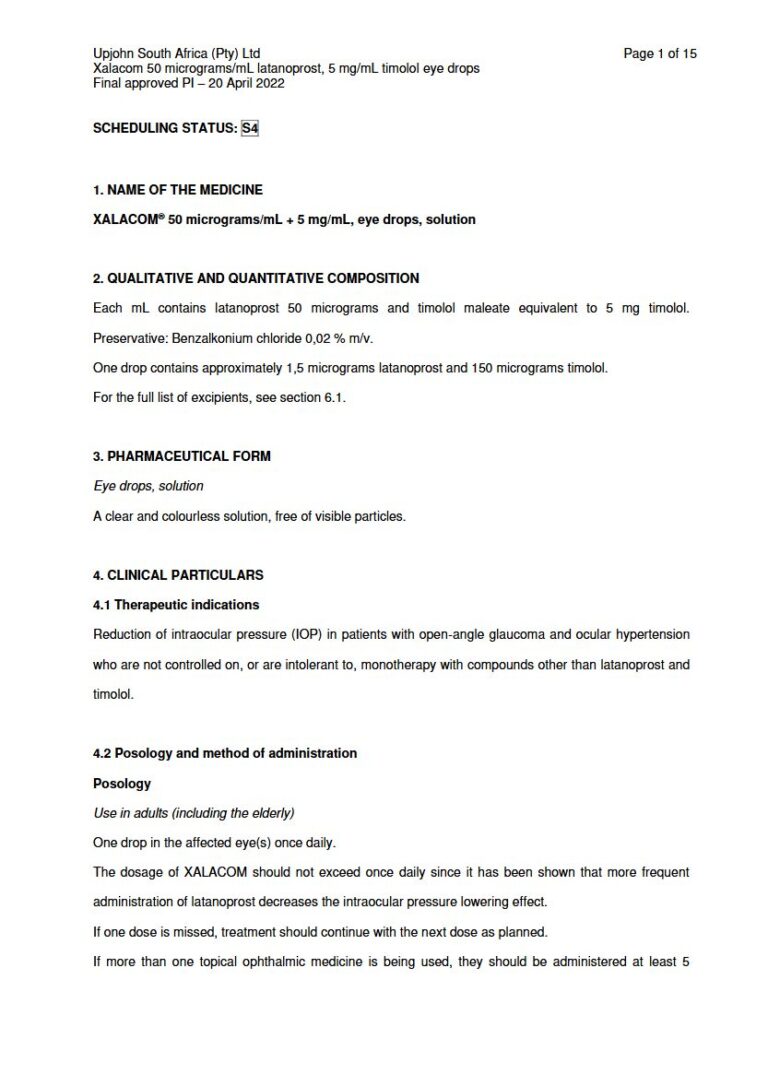 Xalacom 5 mg/mL Eye drops package insert preview