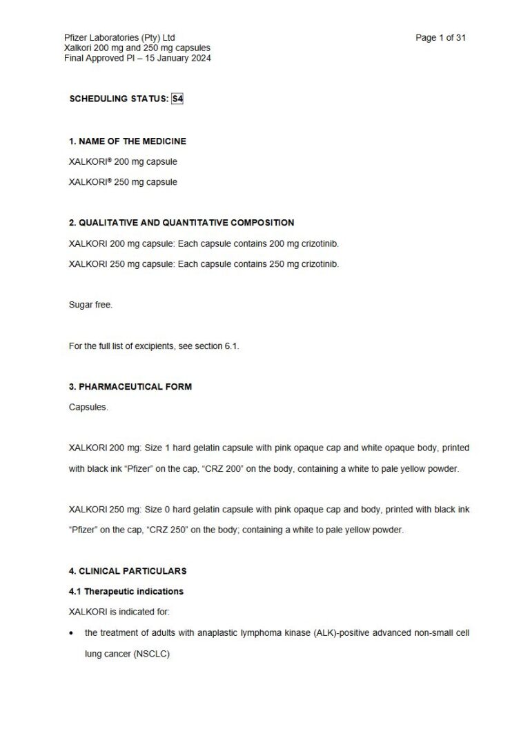 Xalkori 200 mg and 250 mg Capsules. package insert preview