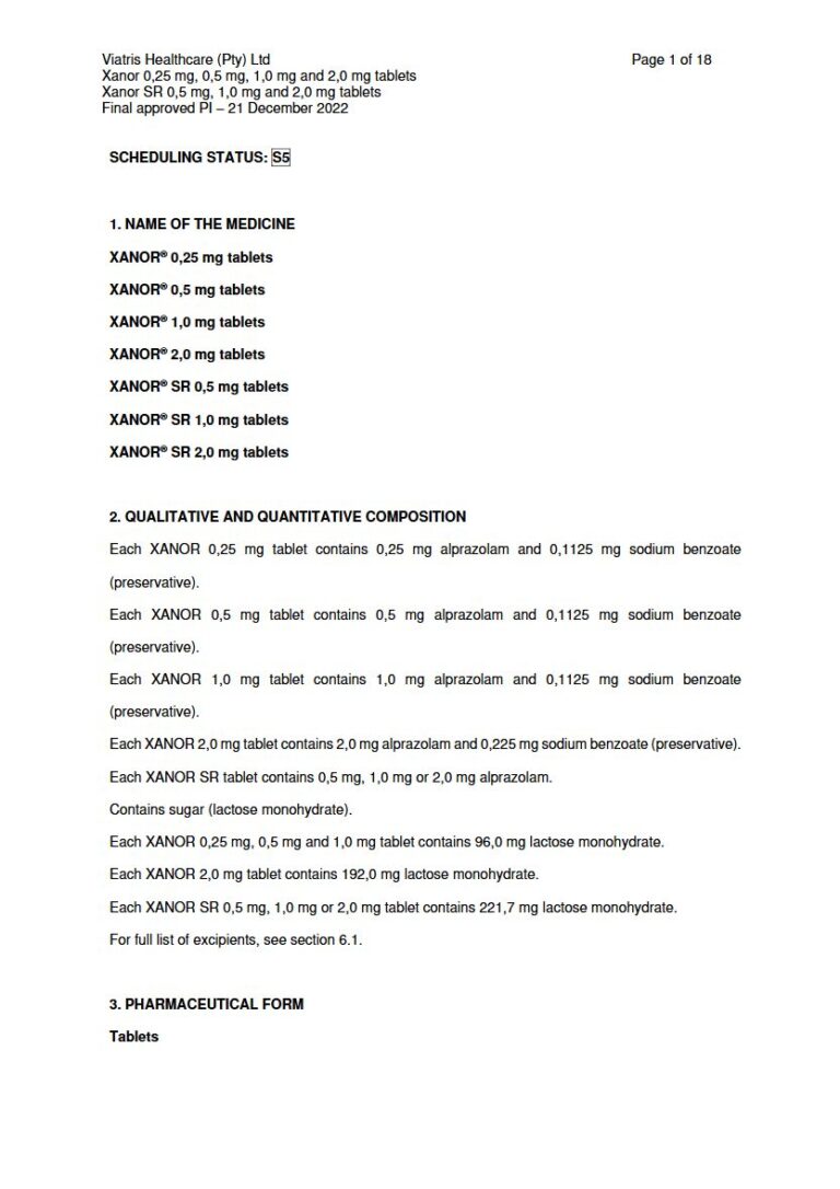 Xanor & Xanor Sr Tablets package insert preview