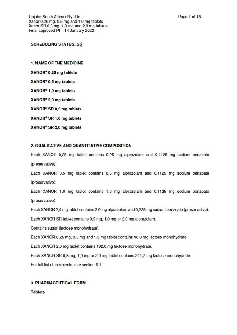Xanor & Xanor Sr Tablets package insert preview