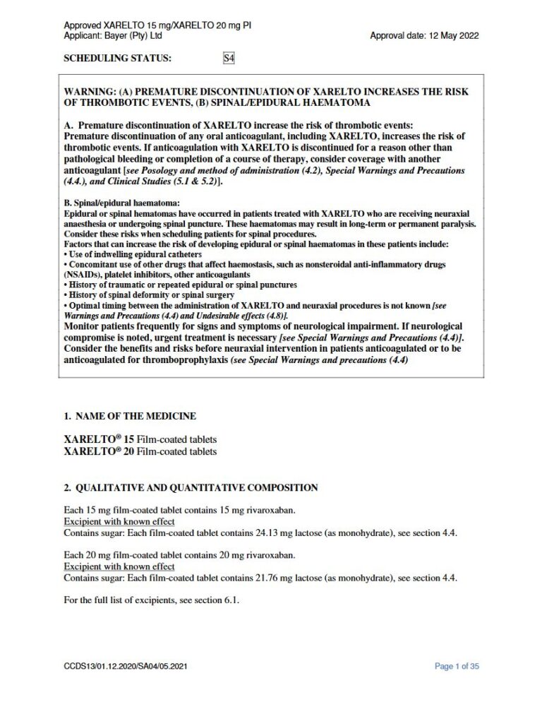 Xarelto FC tablets package insert preview