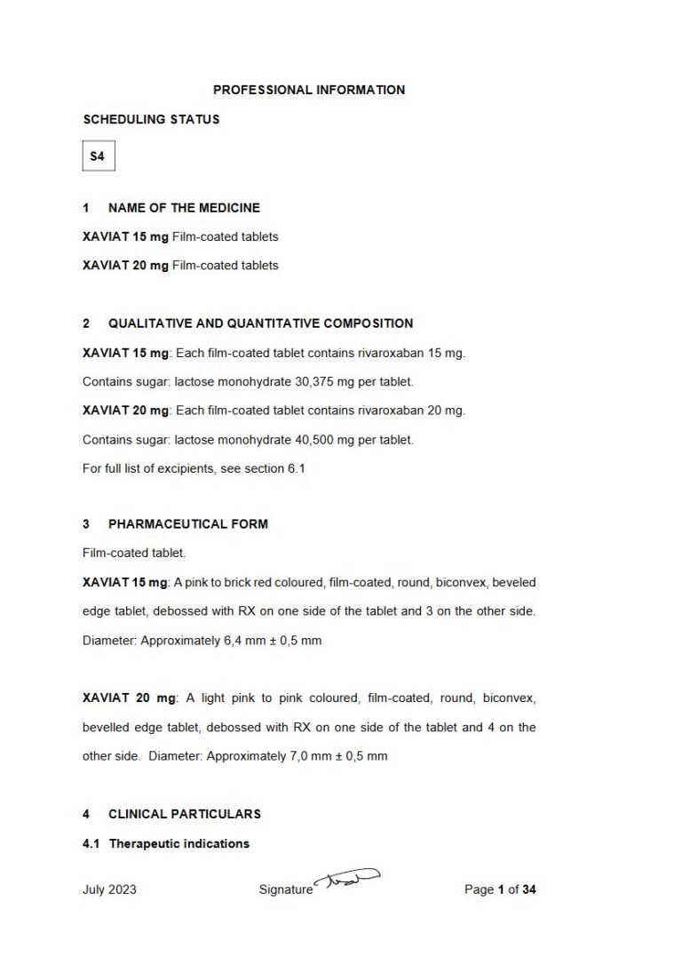 Xaviat 15mg & 20mg Tablet package insert preview