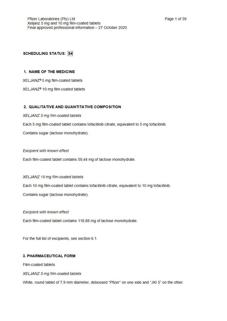 Xeljanz 5 mg & 10 mg FC tablets package insert preview