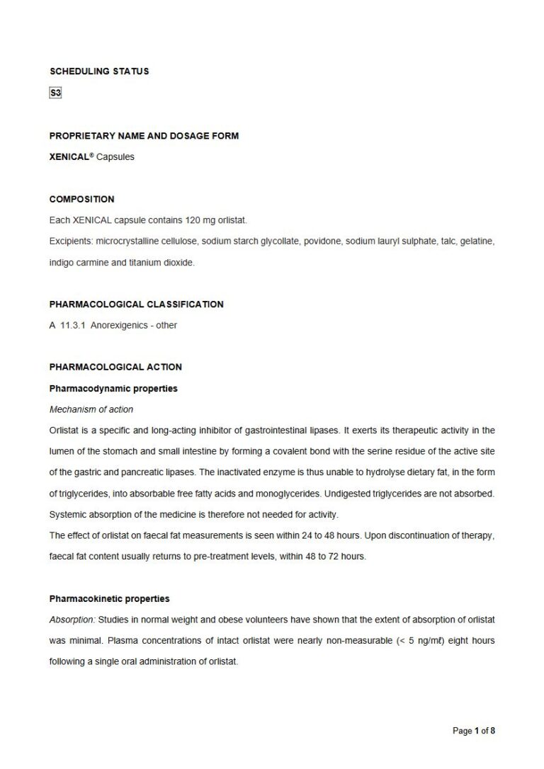Xenical 120mg Capsules package insert preview