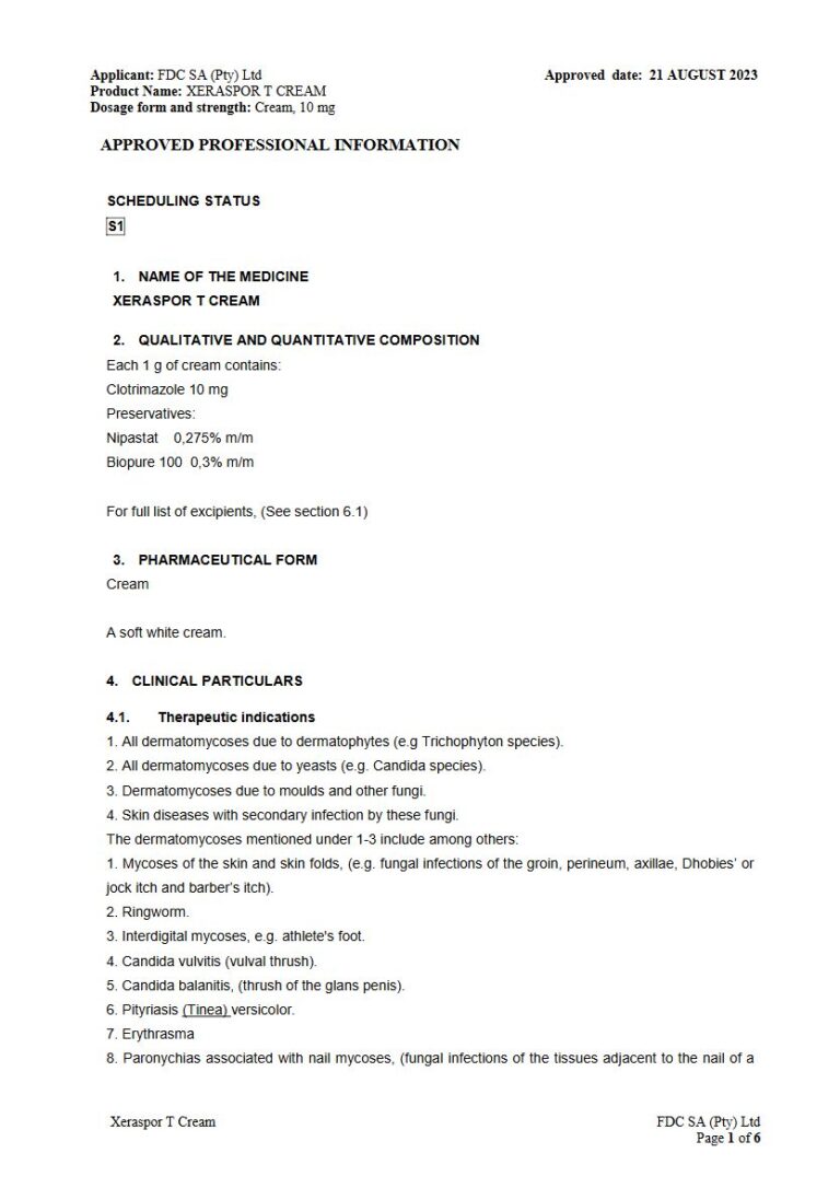 Xeraspor T Cream 1 g CREAM package insert preview