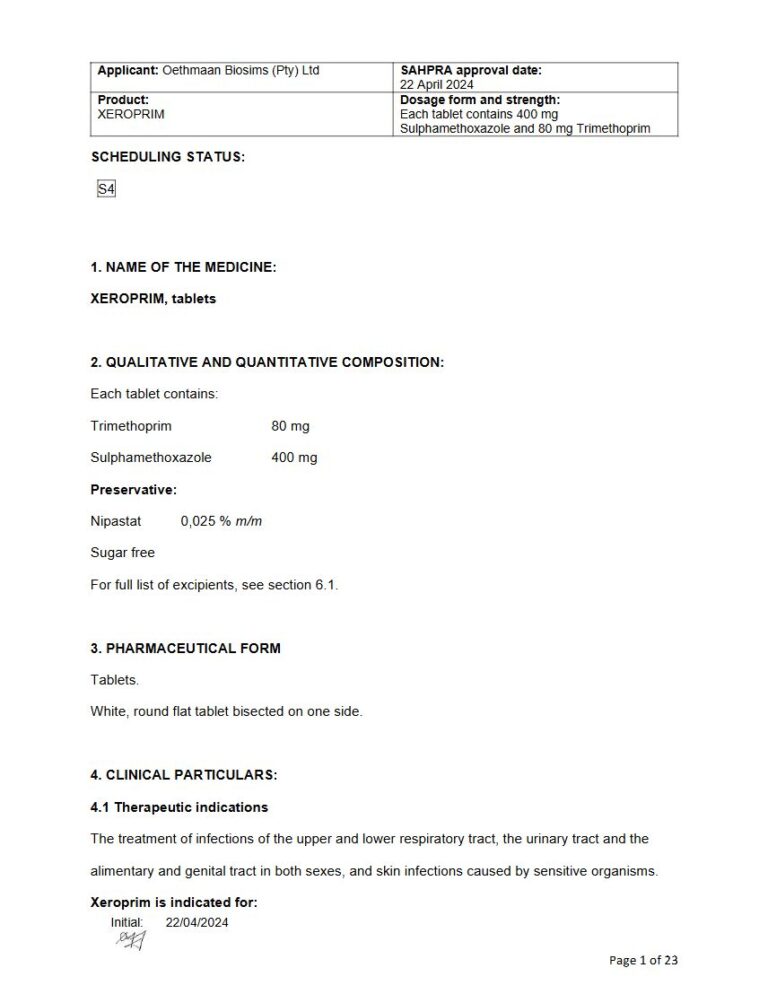 Xeroprim 80 mg & 400 mg Tablets. package insert preview