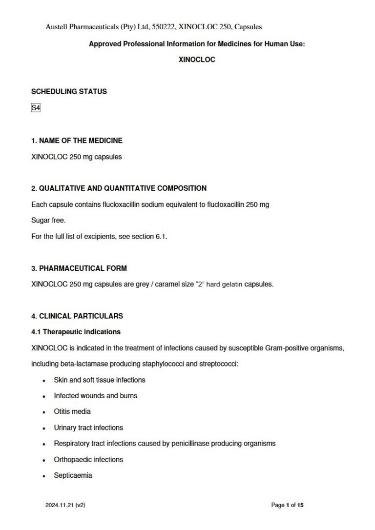 Xinocloc 250 mg Capsules package insert preview