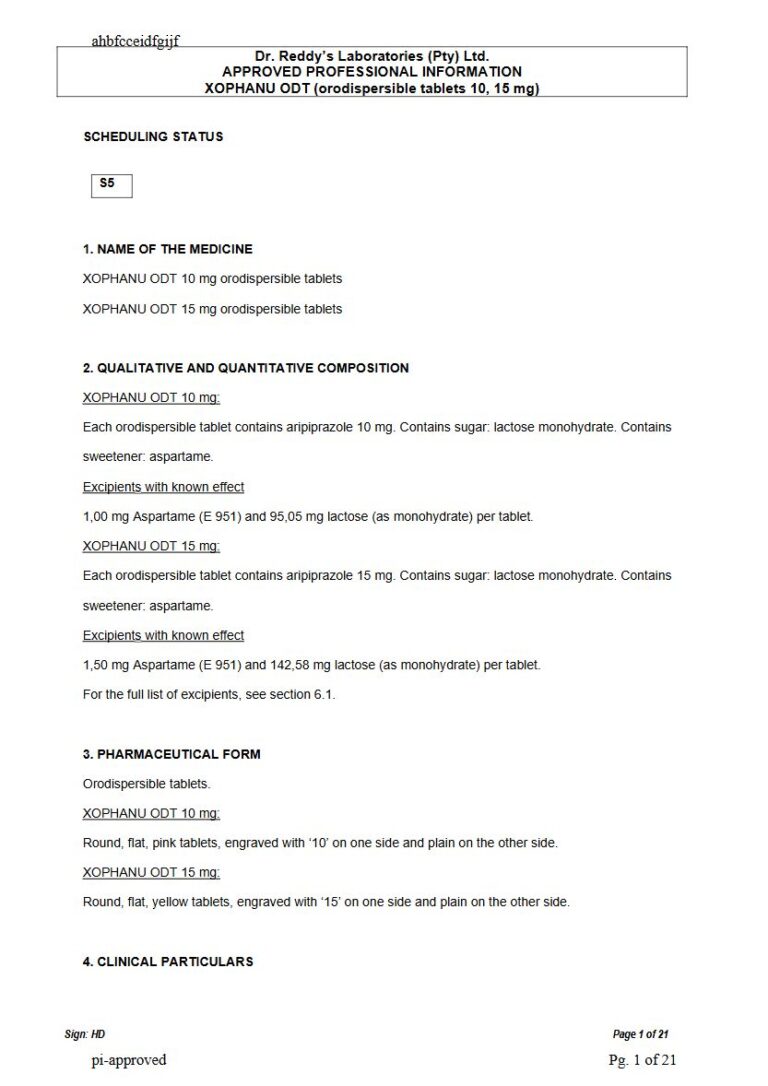 Xophanu 10 mg & 15 mg Orodispersible tablets package insert preview