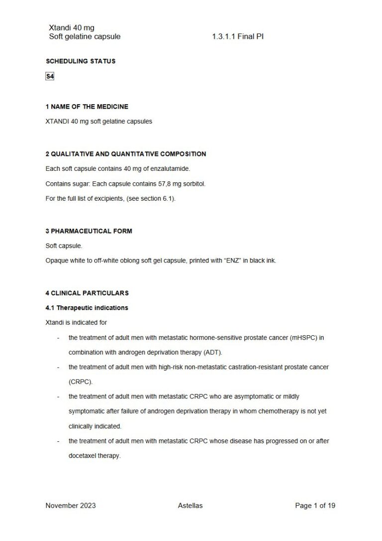 Xtandi 40 mg Capsule package insert preview