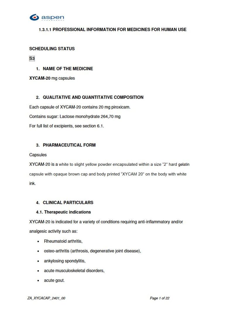 Xycam 20 mg Capsules package insert preview