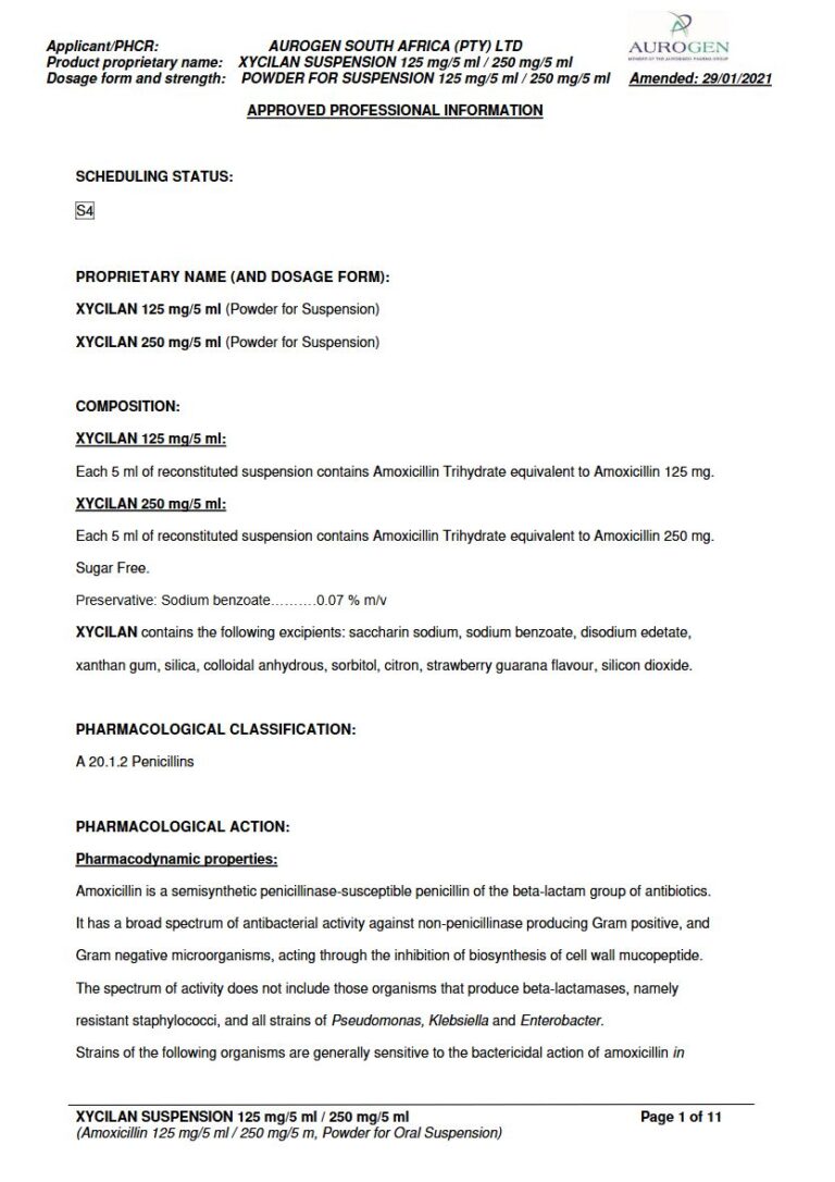 Xycilan 125mg & 250mg Suspension package insert preview