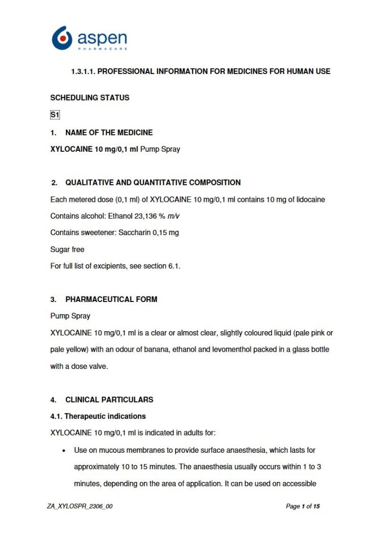 Xylocaine 10 mg/0,1 ml Pump Spray package insert preview