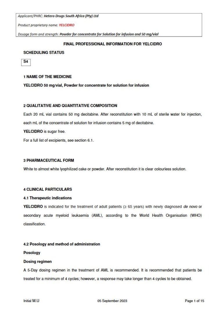 Yelcidro 50 mg Powder for concentrate for solution for infusion package insert preview