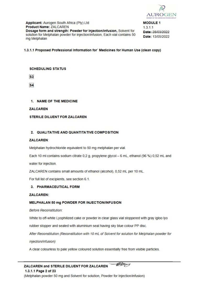 Zalcaren 50 mg Injection package insert preview