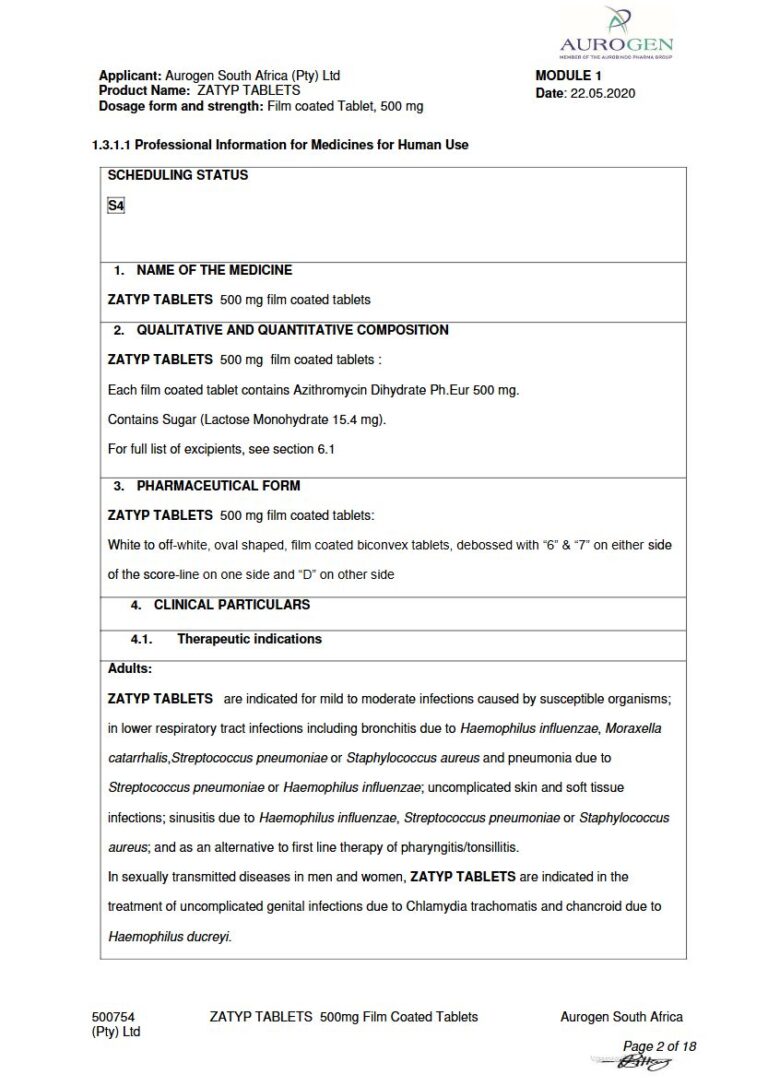 Zatyp 500 mg FC Tablet package insert preview