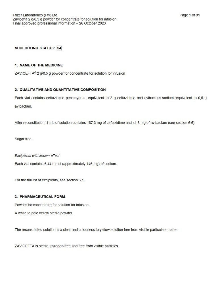 Zavicefta 2 G/0.5 G Solution package insert preview