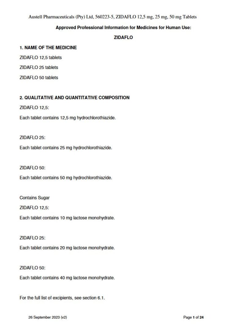 Zidaflo Tablets package insert preview
