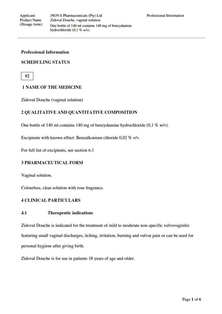 Zidoval Douche 140,0 mg SOLUTION package insert preview