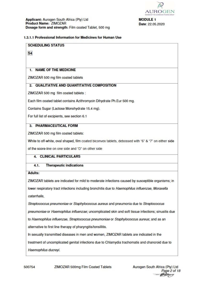 Zimozar 500 mg FC Tablets package insert preview