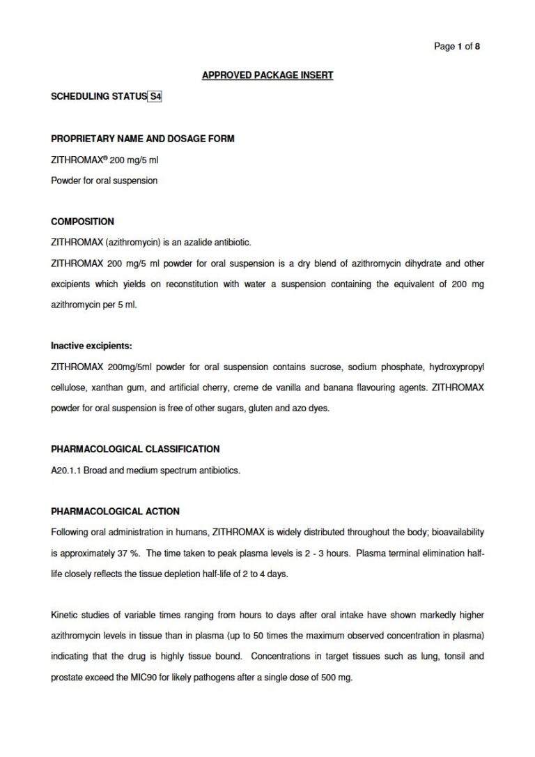 Zithromax Suspension 200mg / 5ml Suspension package insert preview
