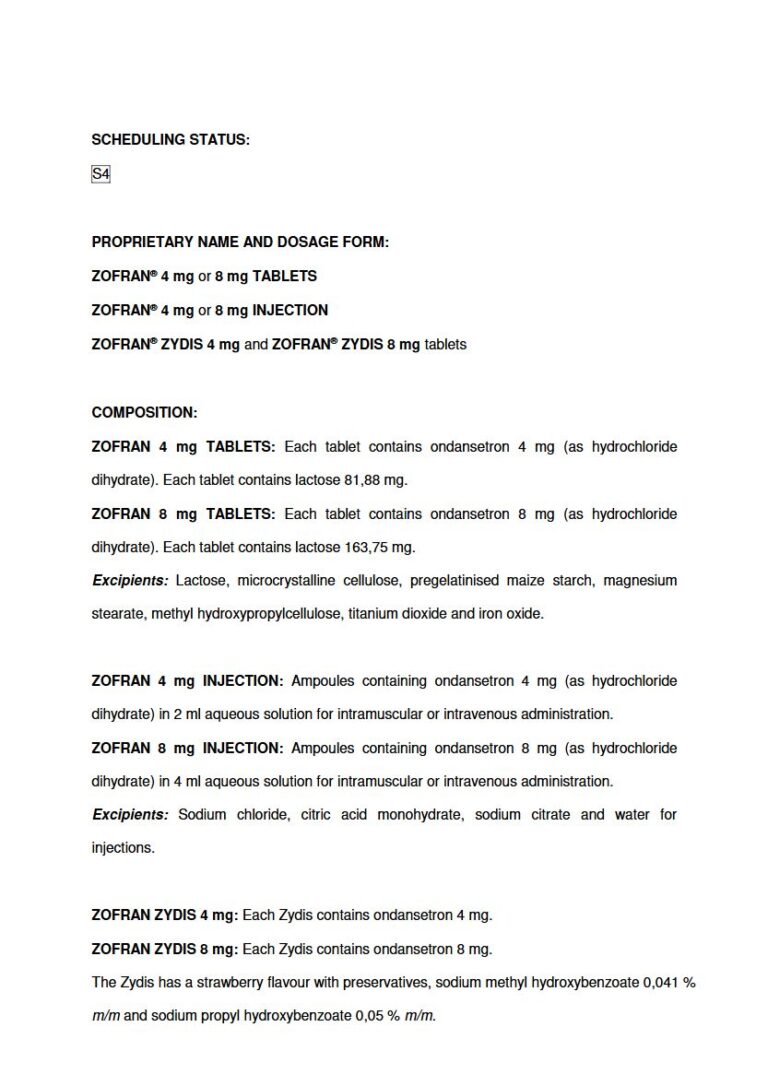 Zofran 4mg & 8mg (Tablets and Injection) package insert preview