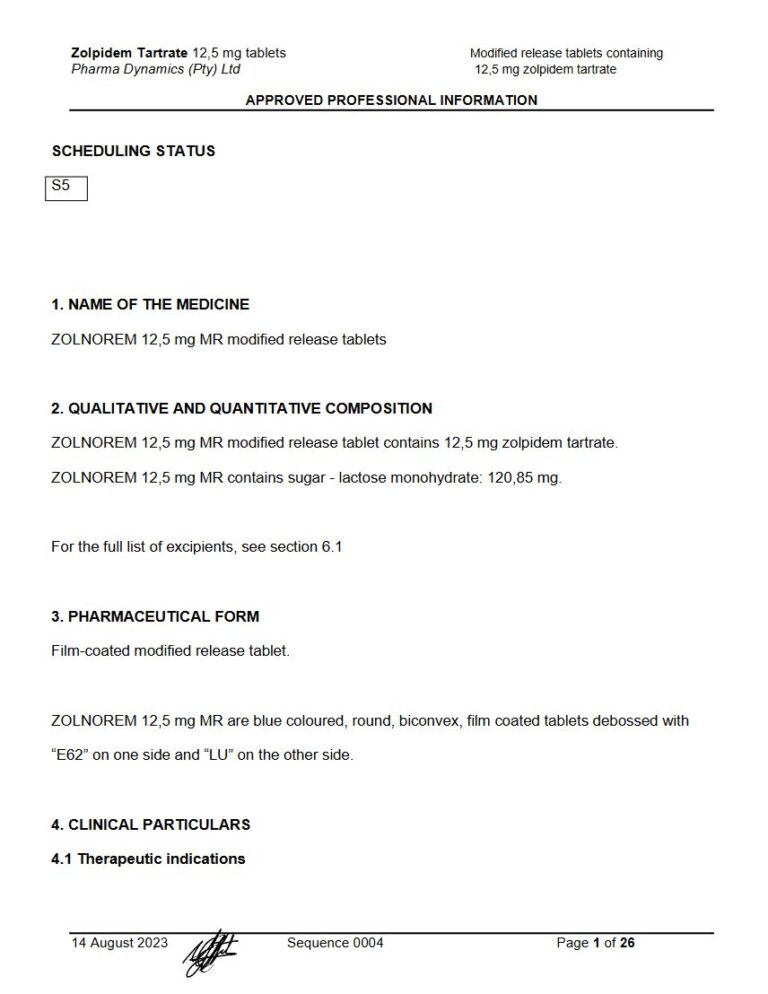 Zolnorem 12,5 mg Tablet package insert preview