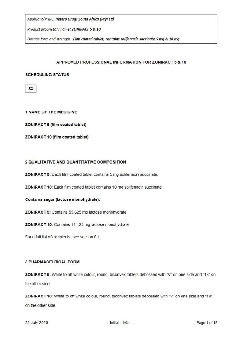 Zoniract 5 mg & 10 mg FC tablet package insert preview