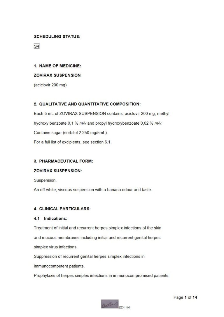 Zovirax 200mg Suspension package insert preview