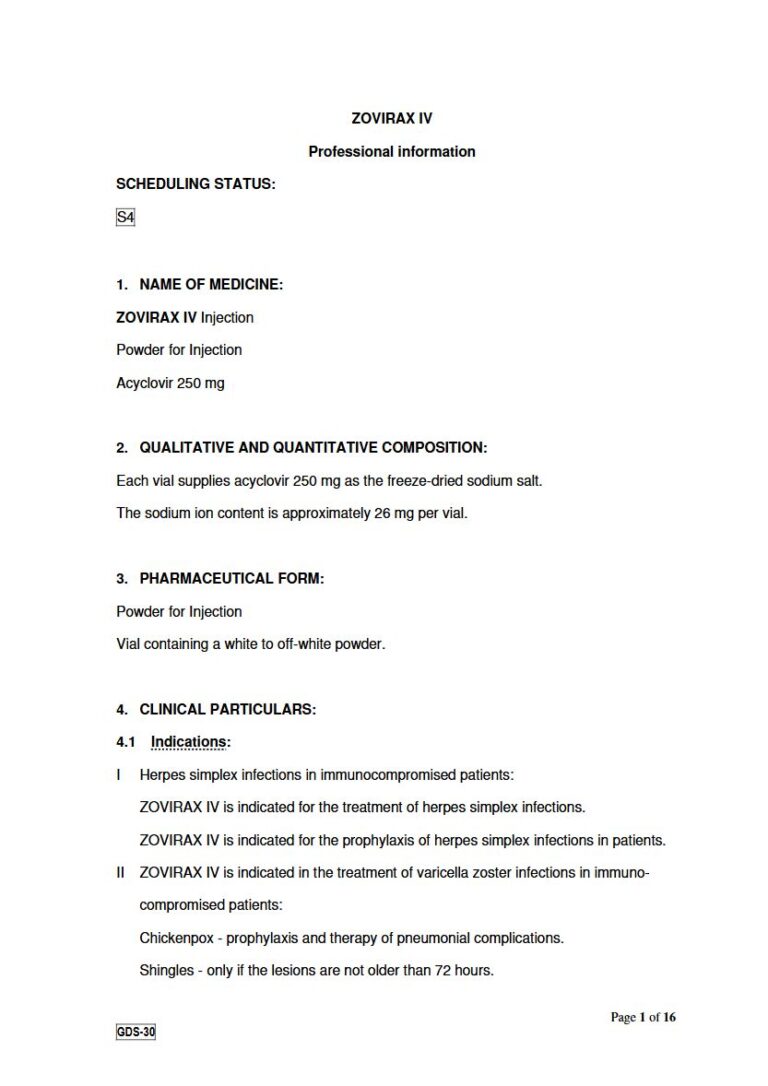 Zovirax Iv 250mg Injection package insert preview