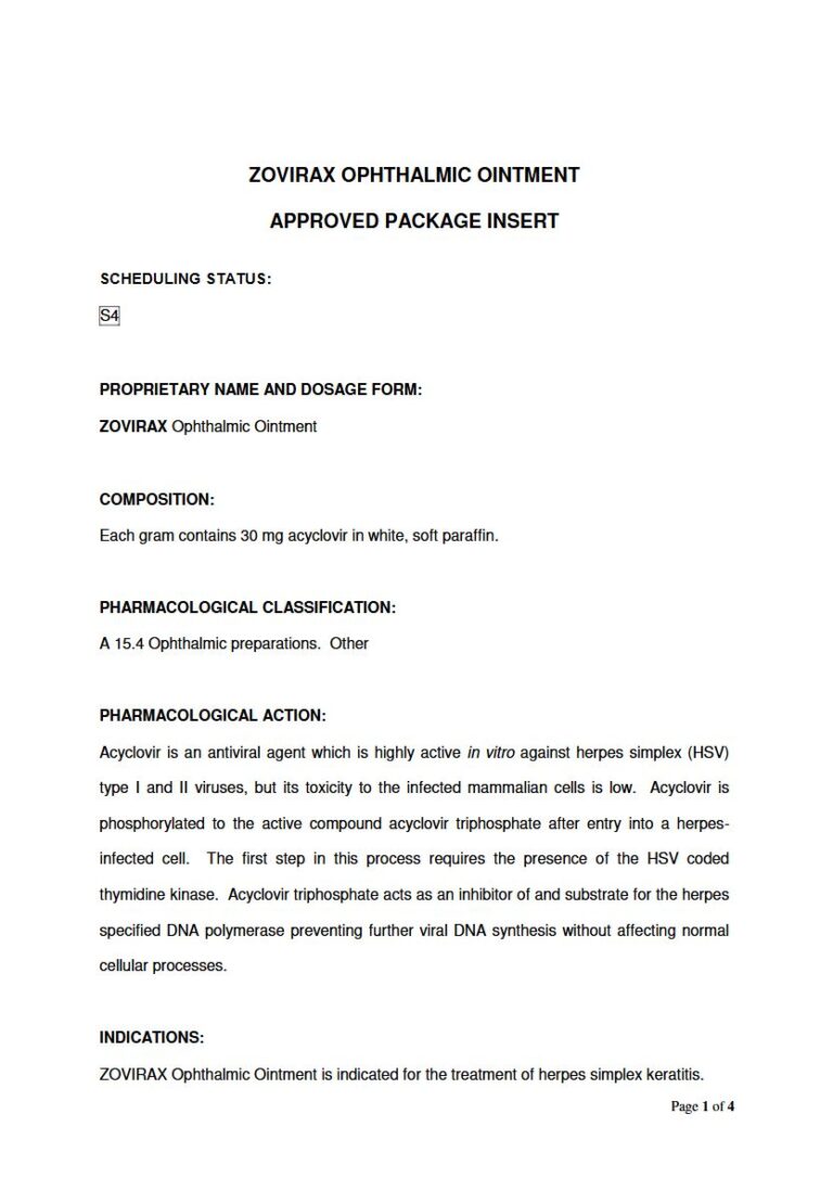 Zovirax Ophthalmic Ointment package insert preview