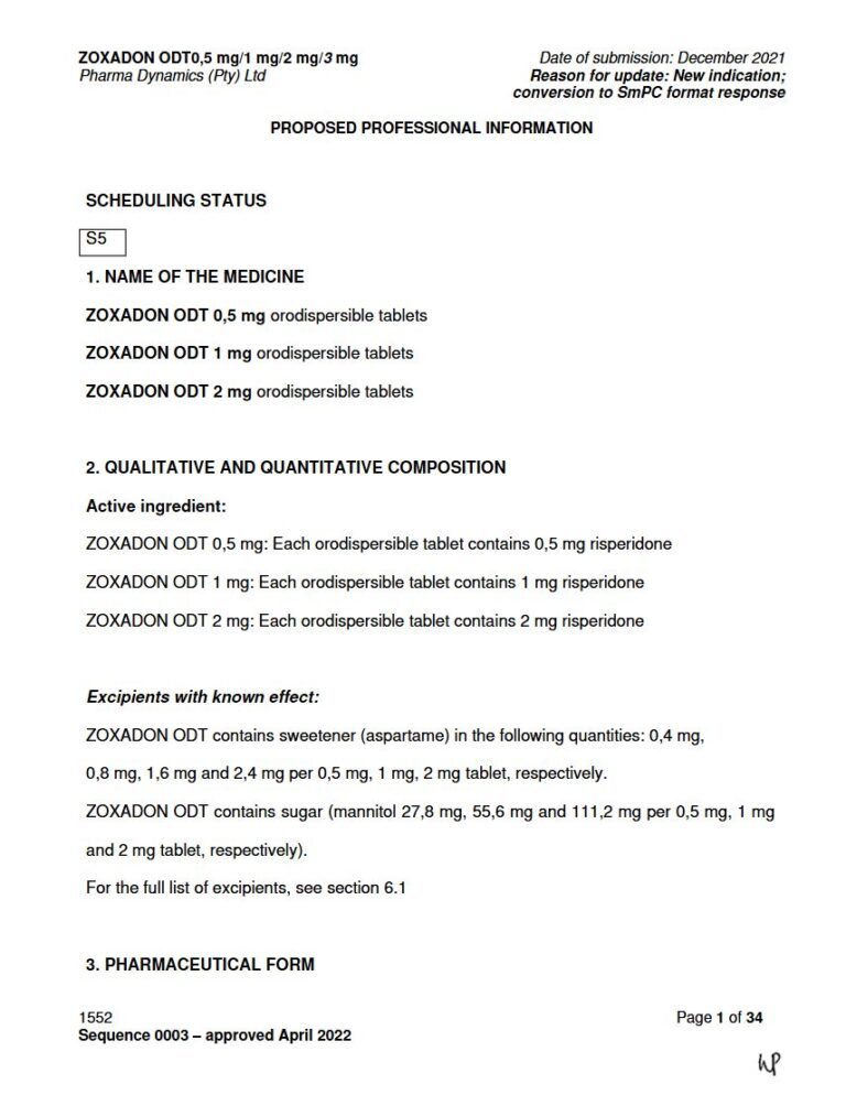 Zoxadon Odt Tablet package insert preview