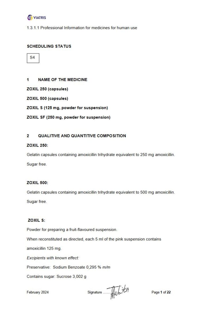 Zoxil 250 mg & 500 mg suspension. package insert preview