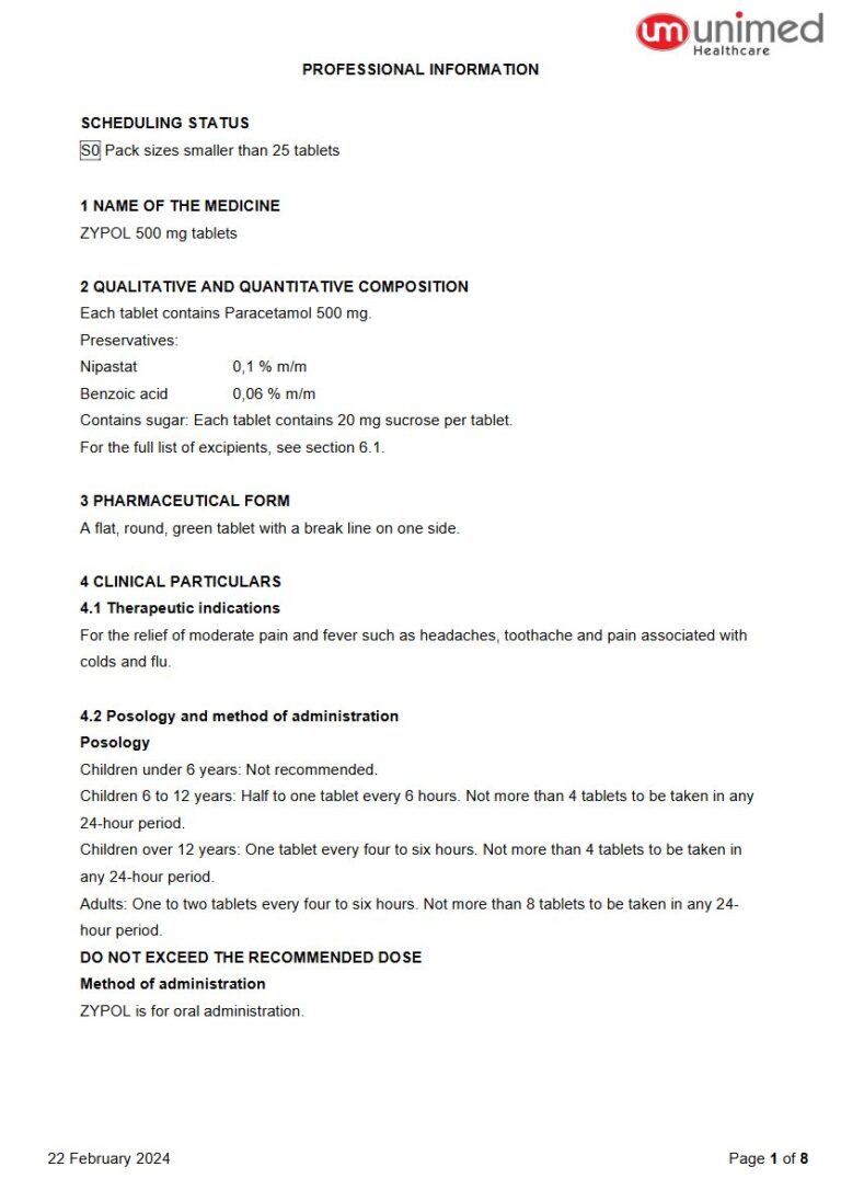 Zypol 500 mg Tablets package insert preview