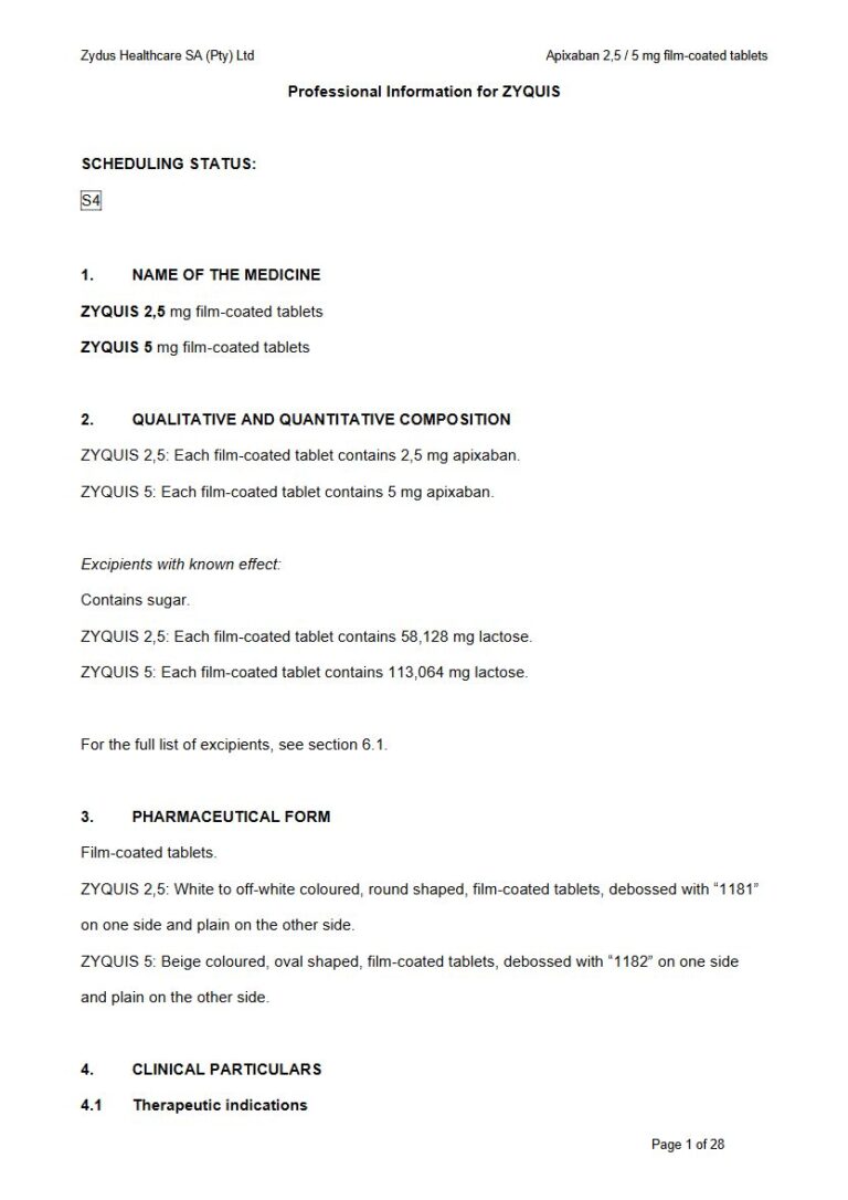 Zyquis 2,5 & 5 mg FC tablets. package insert preview